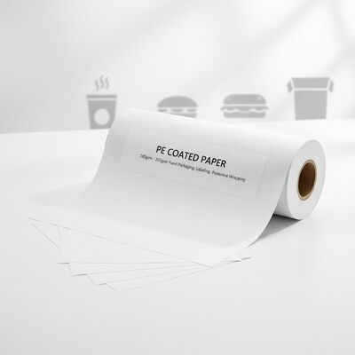 กระดาษที่มีพอลิเอธิลีน PE ปกแต่งกระดาษ 180gsm 350gsm วัสดุเคลือบ PE เหมาะสําหรับการติดป้ายและการบรรจุเครื่องป้องกันอาหาร